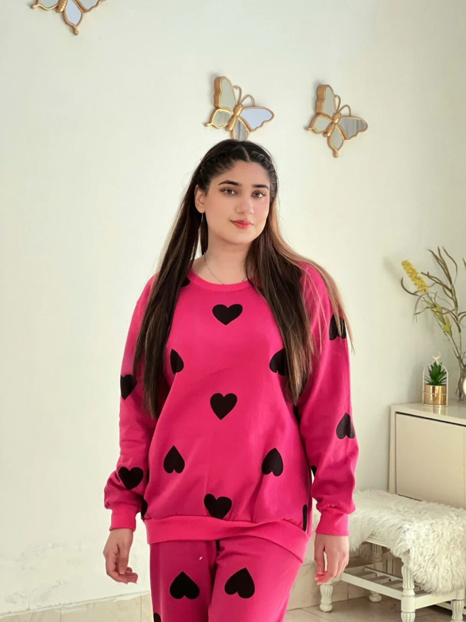 Winter Multi Heart Printed Night Suit