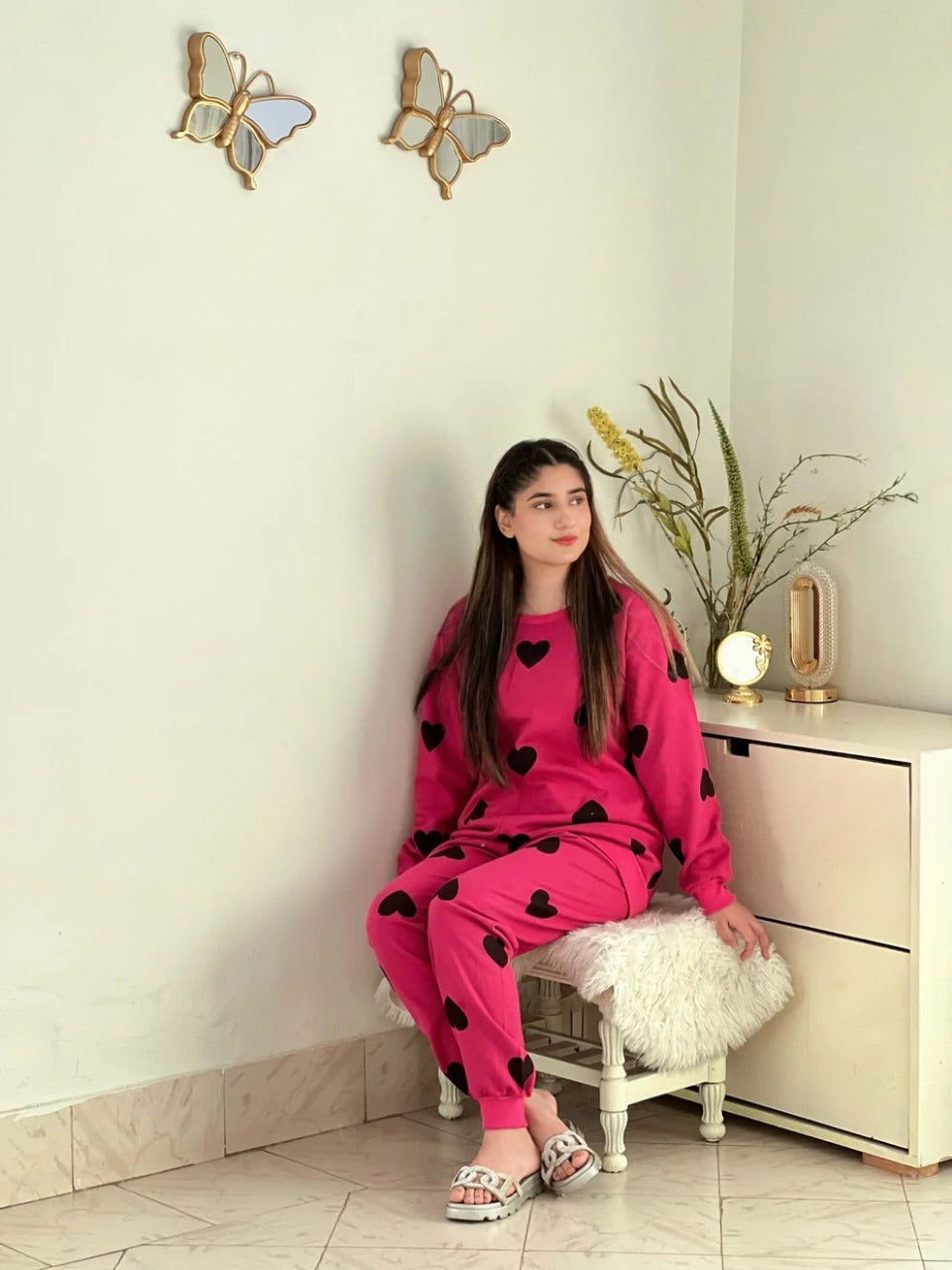 Winter Multi Heart Printed Night Suit