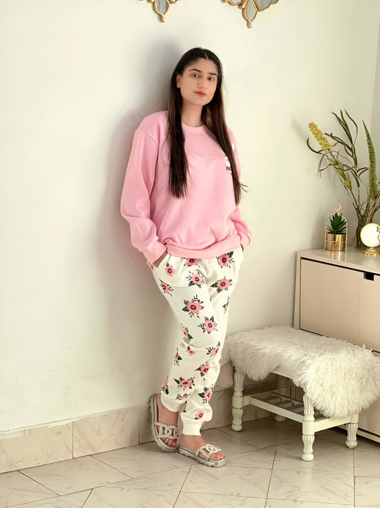 Winter Pink Pocket Printed Night Suit