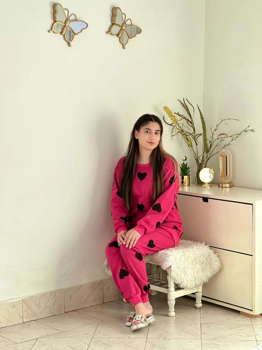 Winter Multi Heart Printed Night Suit