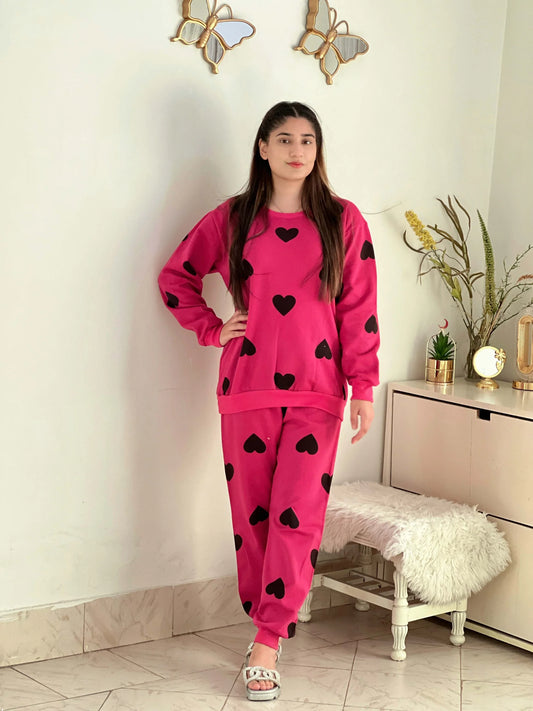 Winter Multi Heart Printed Night Suit