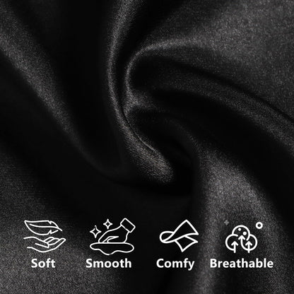 Black Teemie Women's Satin Robe Short Kimono Bathrobes Bride Bridesmaid Wedding Party Robes Sleepwear with Pockets